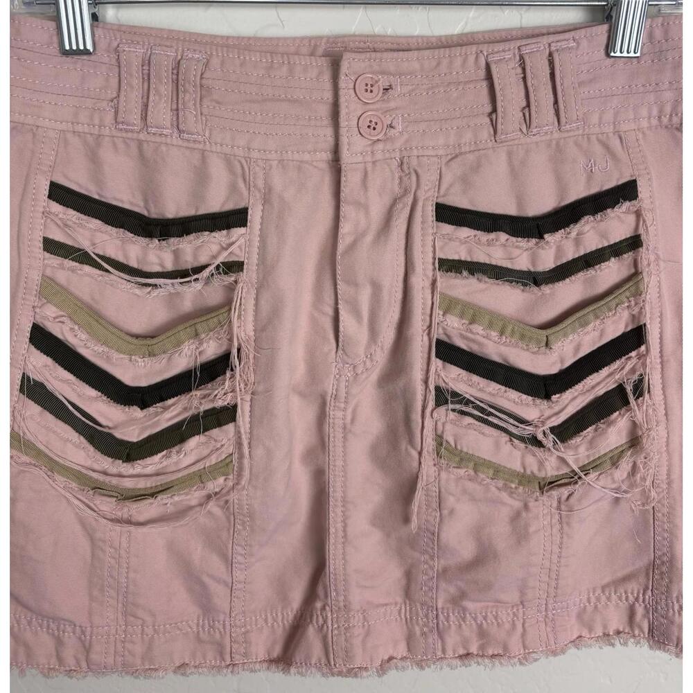 Marc Jacobs Pink Cotton Distressed Ribbon Mini Skirt 2 Chevron Frayed Hem 1505 - Picture 2 of 10